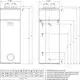 Vaillant Speichersystem mit Frontansicht und Anschlussdetails. Zeichnung zeigt Maße und Position der Zu- und Abläufe. Technische Elemente sind klar abgebildet.